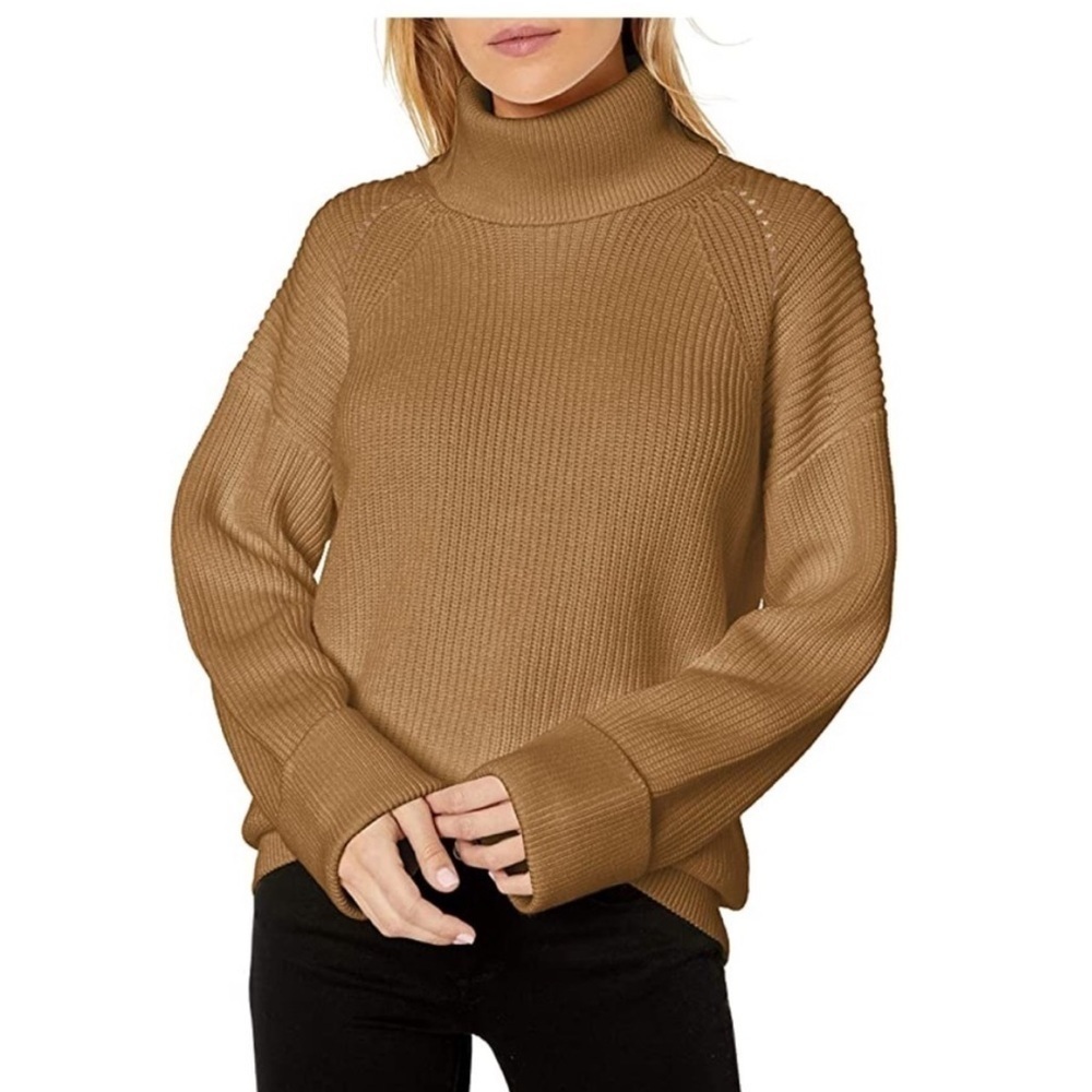 Joie Aleck Turtleneck Sweater Birch Cashmere Blend Small Camel Tan